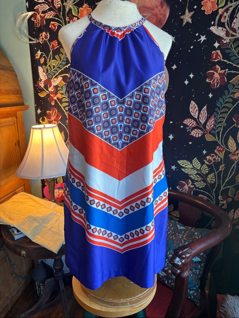 Banana Republic Halter Mini Dress in Blue, Red & White
